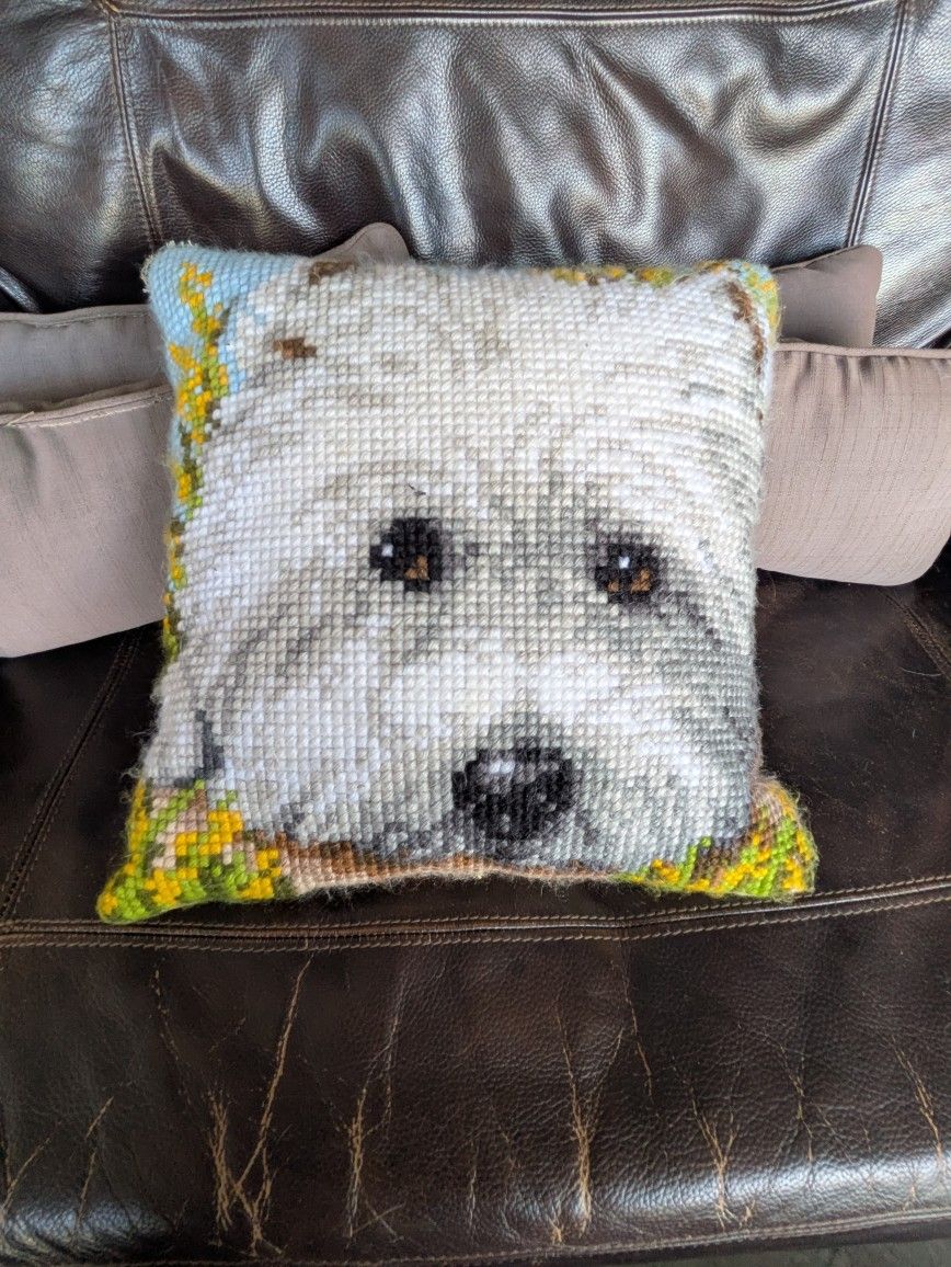 Latch Hook Throw Pillow Cute Cairn Terrier Dog