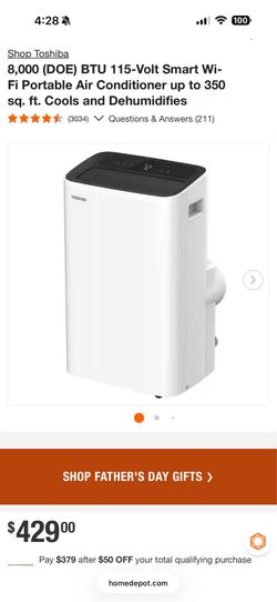 8,000 (DOE) BTU 115-Volt Smart Wi-Fi Portable Air Conditioner up to 350 sq. ft. Cools and Dehumidifies