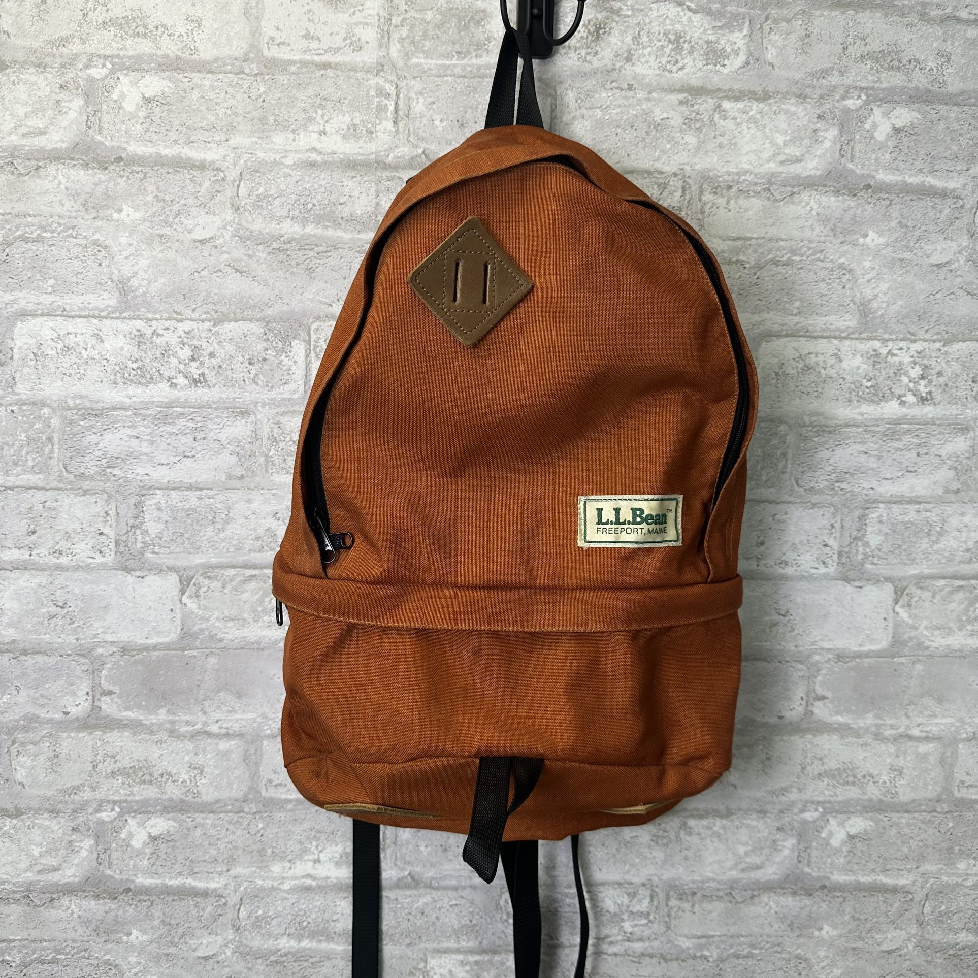 Vintage L.L. Bean Backpack Orange Rust Freeport Maine 70s Leather USA Made