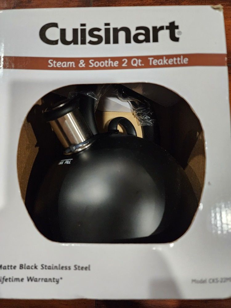 Cuisinart Tea Kettle, Matte Black Steam & Soothe Stainless Steel
Stovetop 2 Qt whistling Tea Kettle Tea Pot