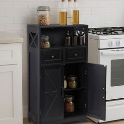 Farmhouse Wood Storage Cabinet Cabinet with Adjustable Shelf and 2 Doors Black