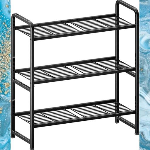 Black 3-Tier Metal Wire Shelving Storage Rack, New, In Box.