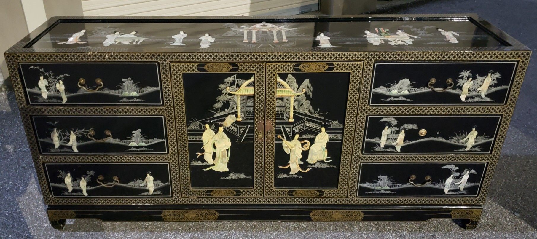 Asian Oriental Black Lacquer 6pc King Bedroom Set