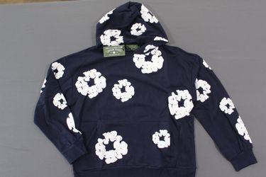 Navy Blue Denim Tear Hoodie Size Large