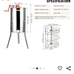 Vevor 3 Frame Manual Stainless Steel Honey Extractor