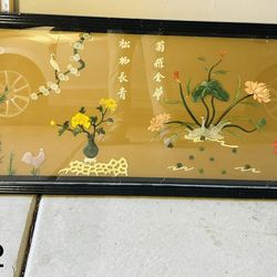 Large Vintage Chinese Shell Art Shadow Box - 48.5" x 17.5"