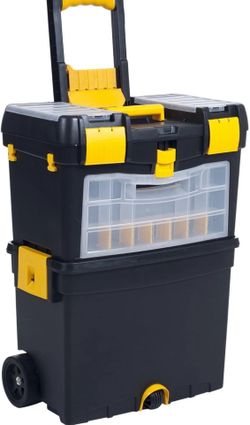 Portable Toolbox with Wheels - Stackable Tool Chest with Drawers