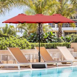 New 15FT Large Patio Umbrella with Base Included, Outdoor Double sided Umbrellas with Crank Handle, Rectangle Table Umbrella for Pool Lawn Garden Mark