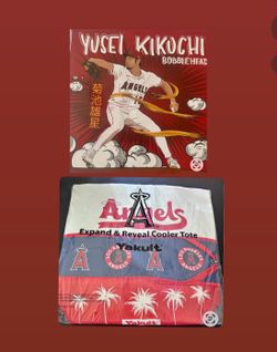 Angels bobblehead $10.  Angels cooler bag $10