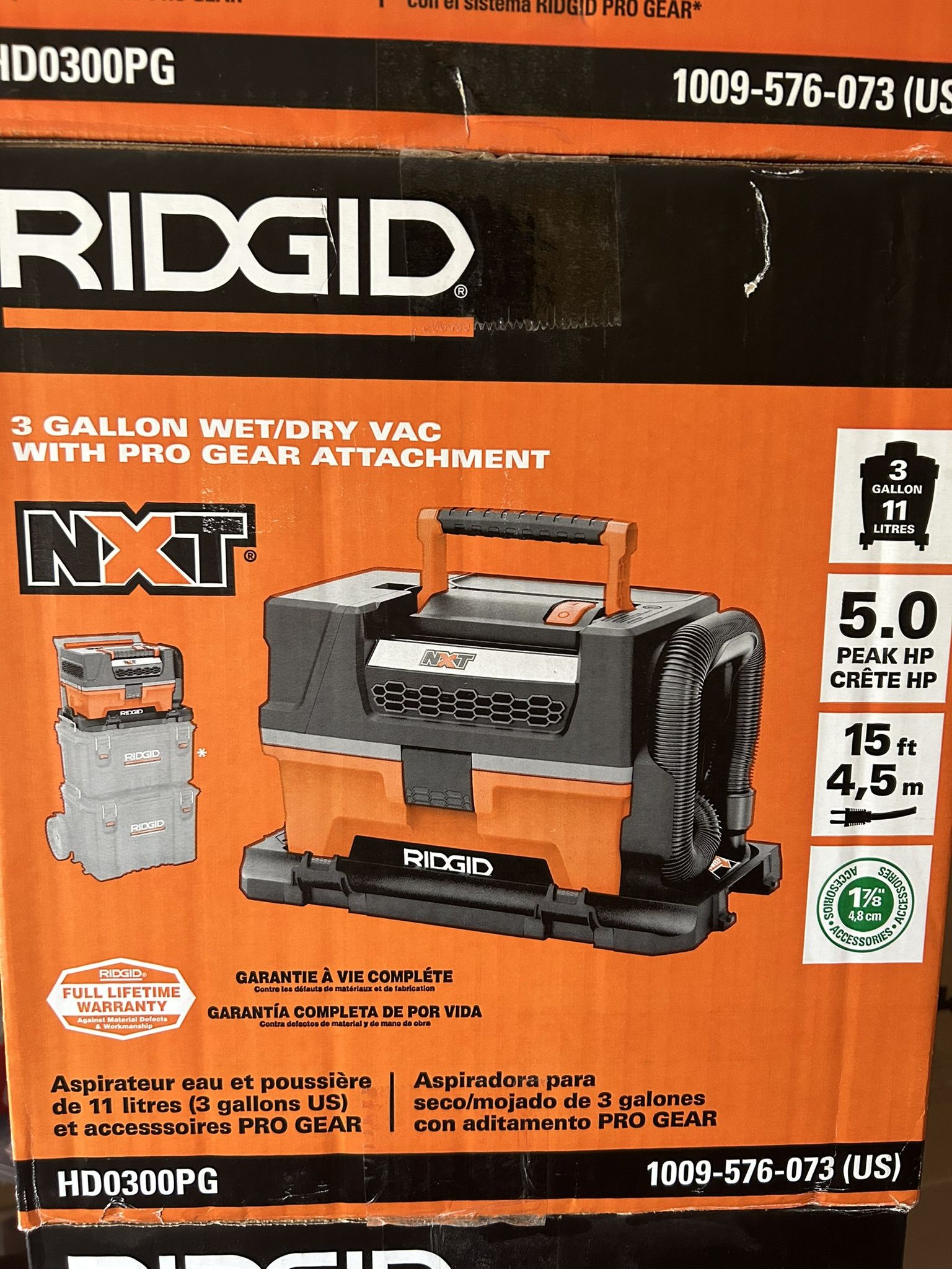 RIDGID 3 Gal Wet/Dry Shop Vac - 5.0 HP Pro Gear Toolbox - New in Box
