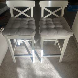 Bar stools with backrest, white. IKEA INGOLF