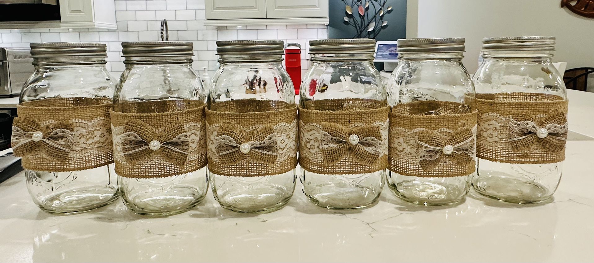 Burlap Decorated Mason jars (6)