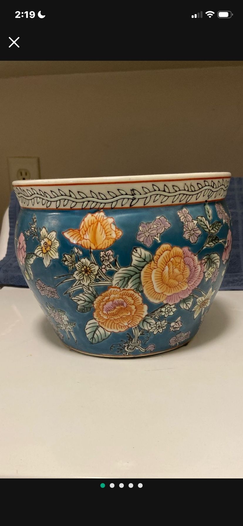 Stunning Colorful Blue Floral Glazed Ceramic Pot 
