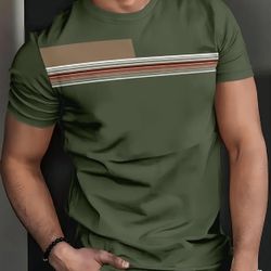 Men's Fashionable Striped Print Casual Sports Short Sleeve T-Shirt