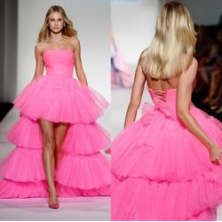 Hot Pink High Low Ruffle Corset Dress