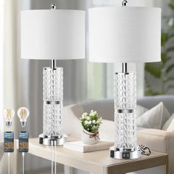  Set Of 2 Table Lamps 26 Inches Tall 3 Way Touch Control With USB Charging Ports . AC Outlet . ( 2 Bulbs Included ) New In Original Box 