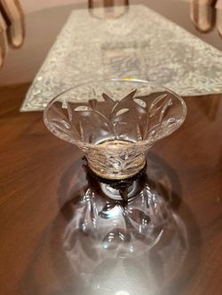 Vintage Cut Crystal Bowl with Ornate Brass Base