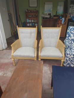 2 Cane And Tweed Chairs