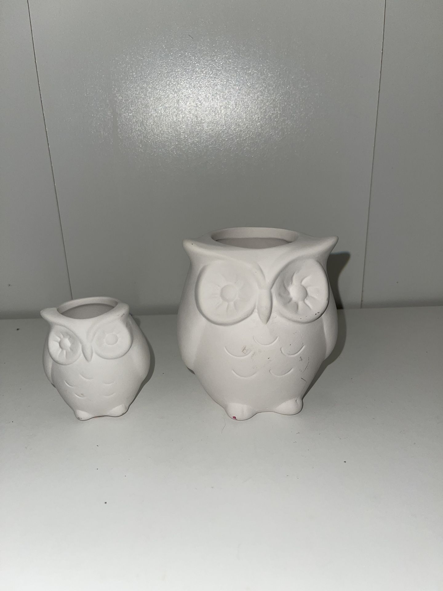 White Ceramic Owl Planters For Plants  Can Be Painted Or Spray Painted To Your Color Of Choice Small Trinket Decor