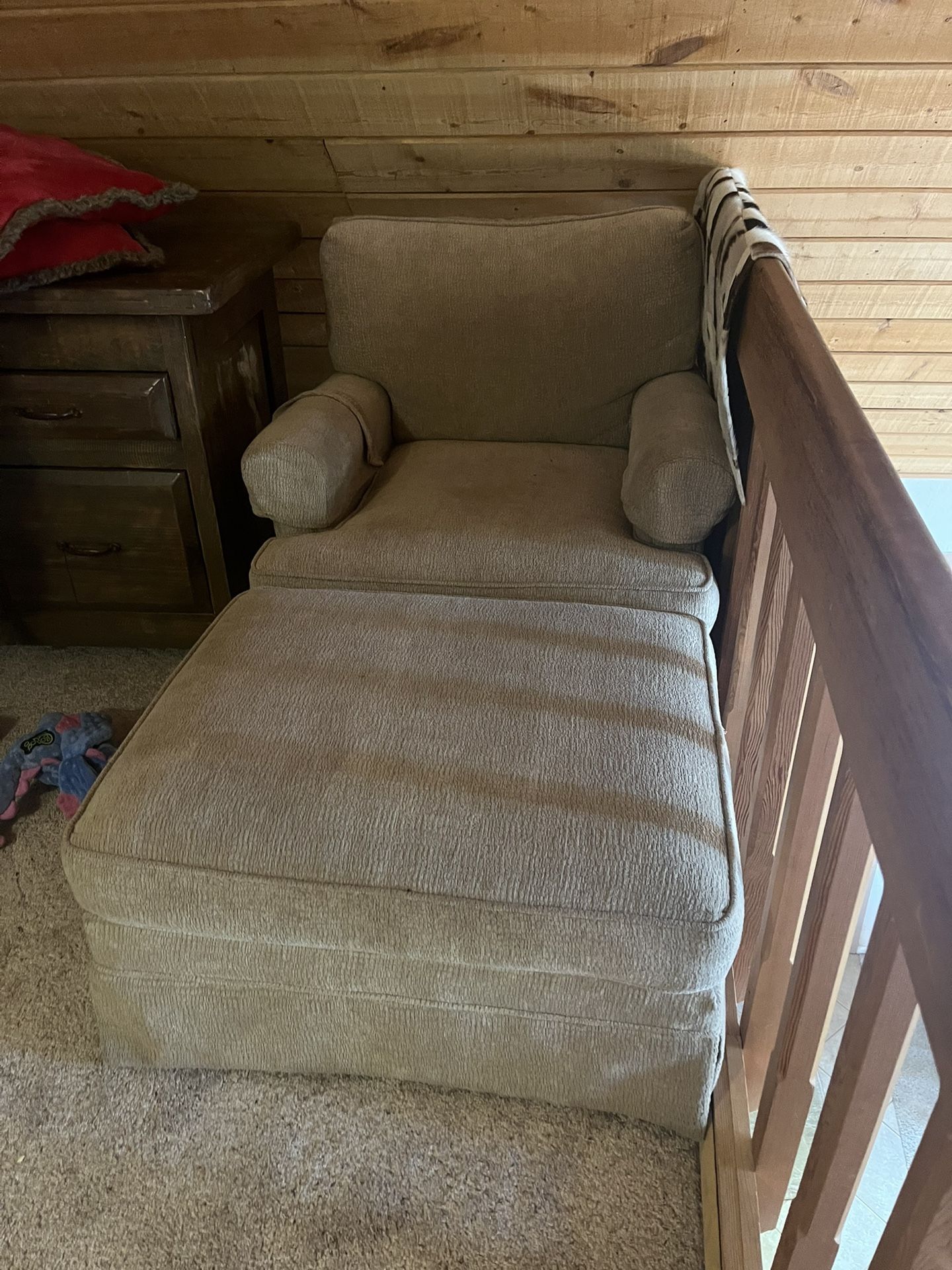 Tan Chair And Ottoman