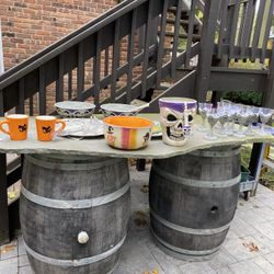 Halloween party decorations and serving platters