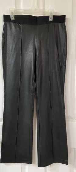 New BCBG Max Azria Black Shimmering Leather Look Pull On Pants 