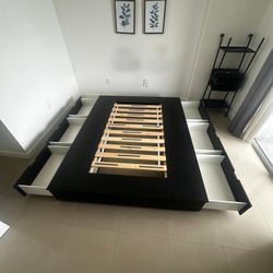 IKEA NORDLI Queen Storage Bed + 2 Nightstands – Black