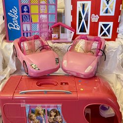 Barbie Lot: RV Camper, Cars, Farm, Dog House and Wardrobe
