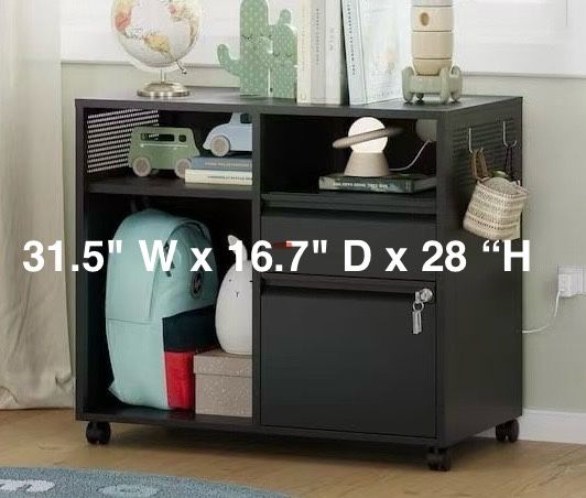 🥨31.5"Wx16.7"D x28” H Metal Lateral Rolling Printer Stand Filing Cabinets with Shelves for Office-Storage A4/F4/Letter/Legal