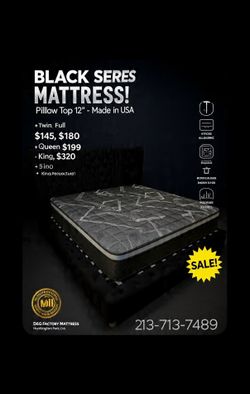 Queen size mattress pillow top 12”.     New mattress in a plastic sealed.  We offer same day delivery