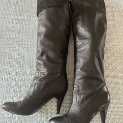 Soft Leather Thigh High Heel Boots