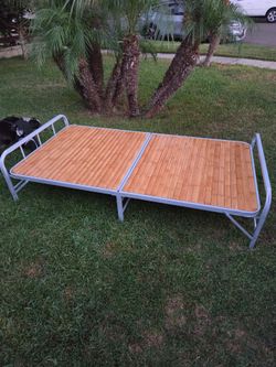 Vintage-Style Wood & Metal Folding Bed Frame