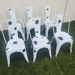 Set Of 6 Cow Print Metal Farmhouse Chairs 