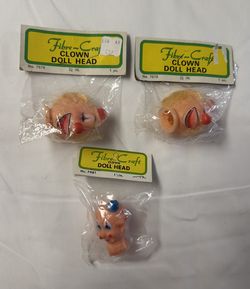 Vintage Fibre-Craft Clown Doll Heads Lot (3) NOS Sealed - 2 Sizes - Hong Kong