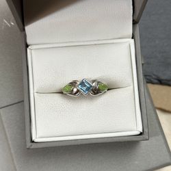 Vintage Blue Topaz Crushed Turquoise Sterling Silver Ring