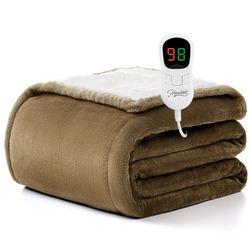 Homemate Electric Heated Blanket Twin Size - 62"x84" Heating Blanket Twin Size 1/2/4/6/8 Hours Auto-Off 10 Heat Level Over-Heat Protection Flannel She