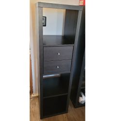 Dark Wood Shelf Unit with Drawers
