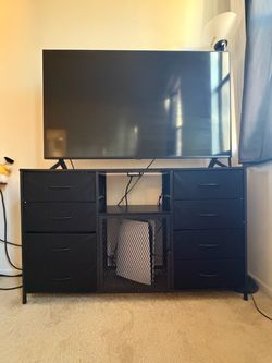 Black TV Stand with Drawers and Storage
