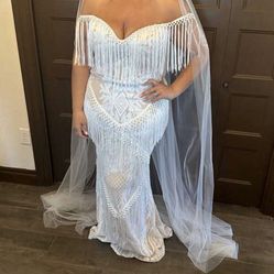 Boho Sequined Mermaid Fringe Gown Wedding Dress Plus Size 3X