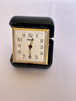 #2883 Vintage Equity Folding Wind Up Travel Alarm Clock  Black Case