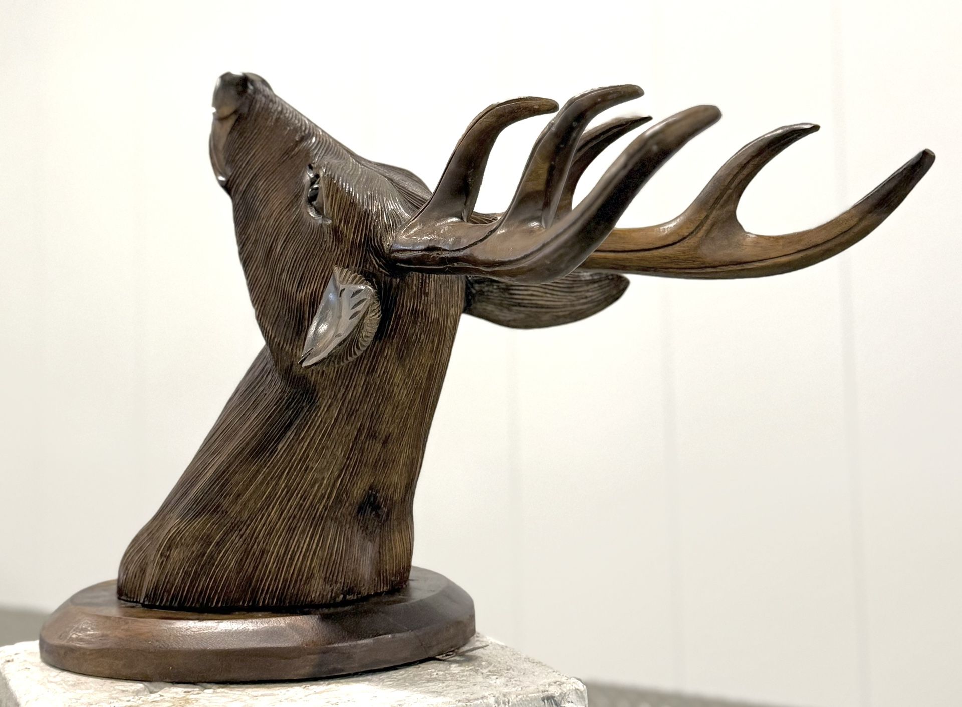 Hand Carved Wooden Deer’s Head Sculpture