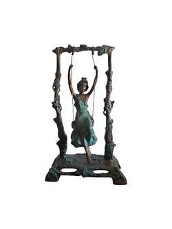 Auguste  Moreau Art Nouveau Bronze Signed Girl On Swing