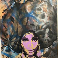 24 X 30 Woman Spray Paint Modern Cultural painting on solid wood