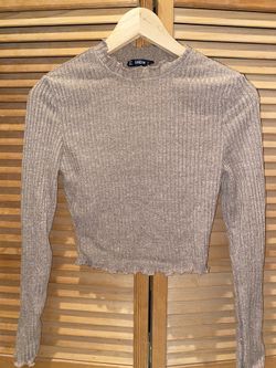 Brown Long sleeve croped shirt SIZE: XS