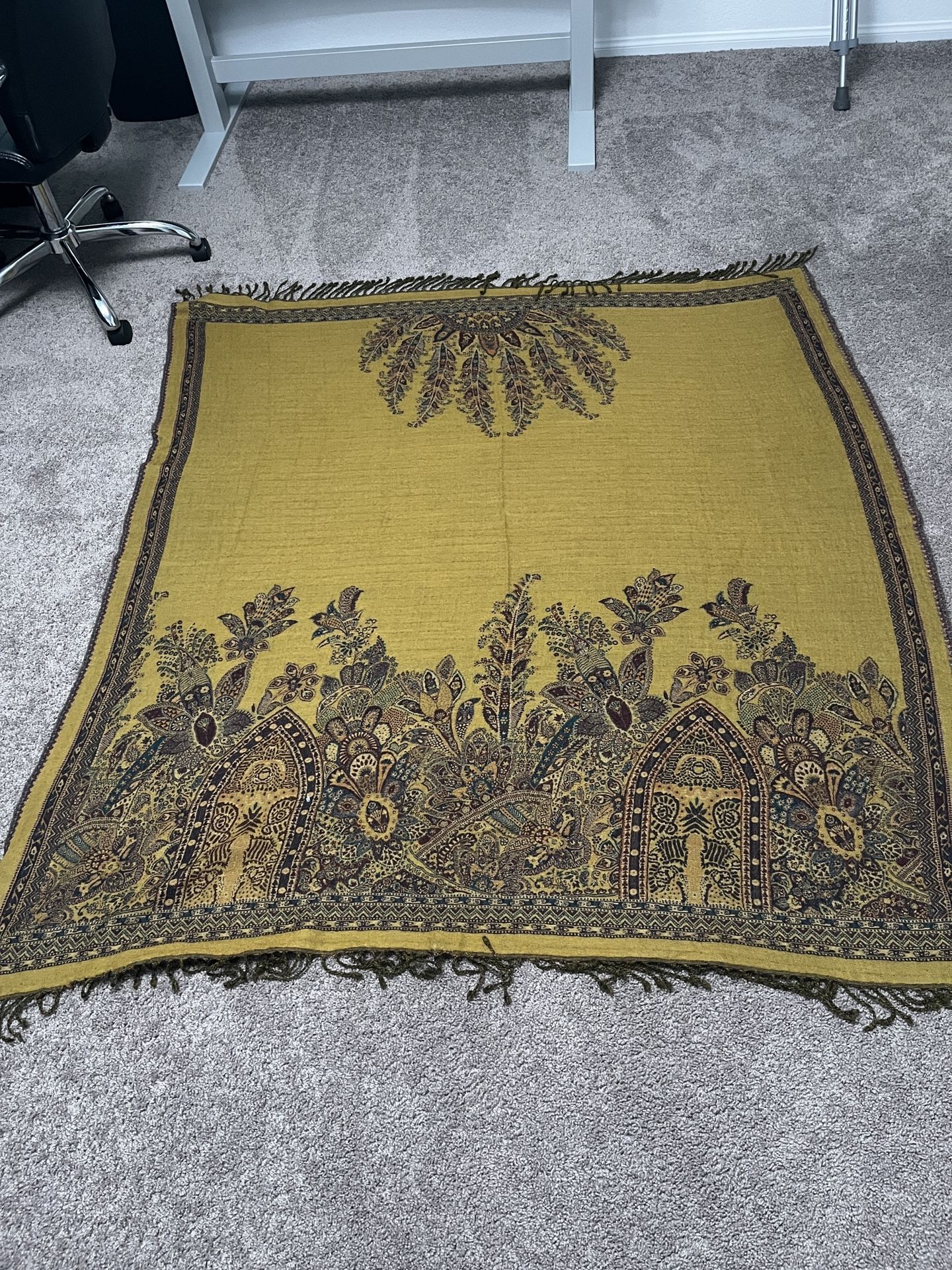 100% Wool Indian Woven Throw Blanket / Shawl – Olive Green Paisley Mandala – NIDA Brand (New with Tags)
