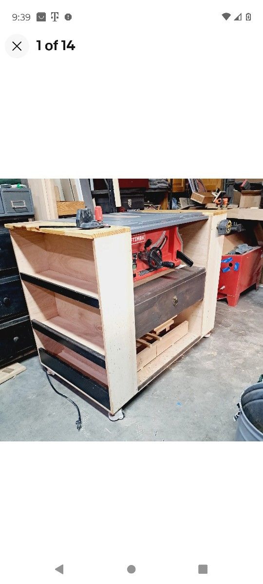 Table Saw Cabinet With Collapsible Run Off Table. Willing To Sell With Or Without Saw 