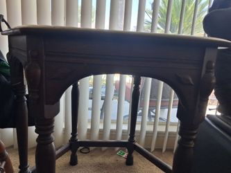 Dark Wood Side Table with Turned Legs