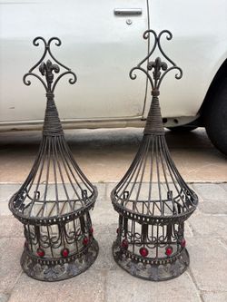 Vintage Wrought Iron Wall Planter / Candle Holder Decor Set – Gothic Tuscan Style – $45 for Both