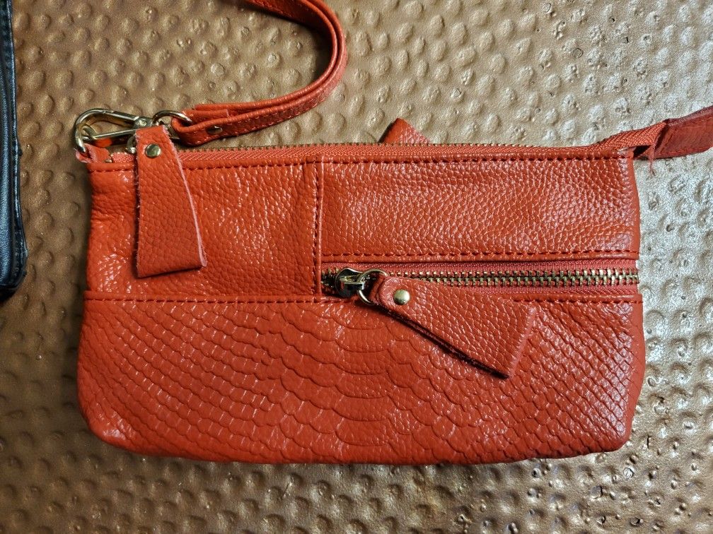 Orange Leather Wristlet. Like New