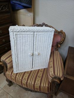 Vintage white wicker wall shelf